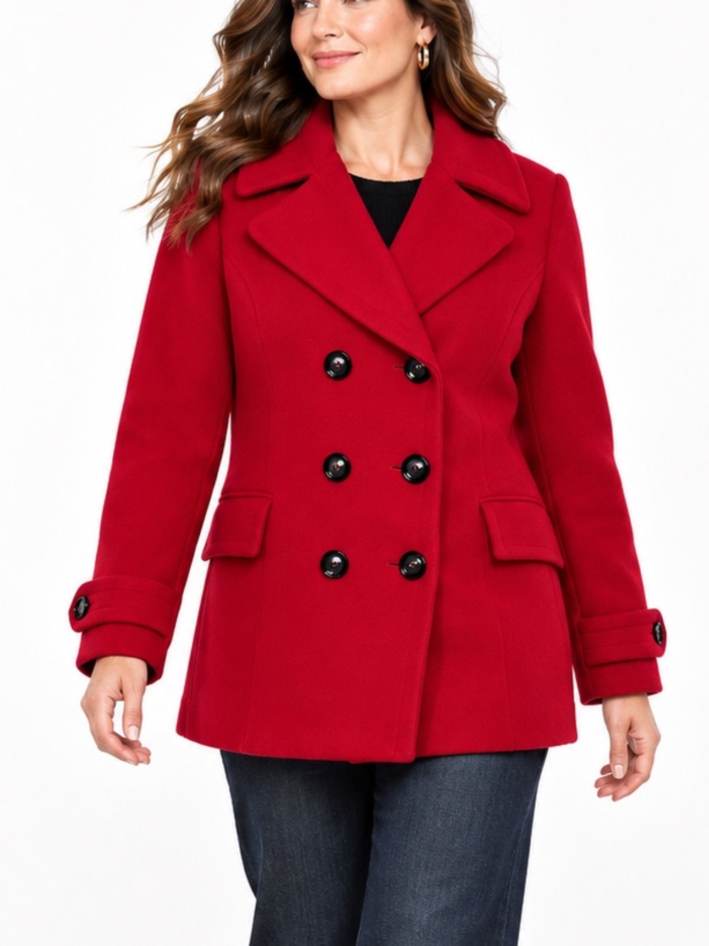 Wool Cashmere Cherry Red Double-Breasted Peacoat Size 12 Like New